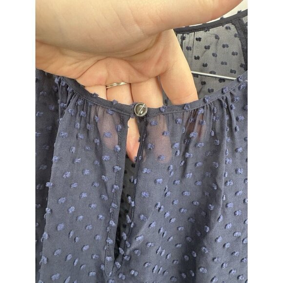 J. Crew Blouse Women 2 Navy Blue Sheer Swiss Dot Long Sleeve Preppy Keyhole Neck - Picture 4 of 8